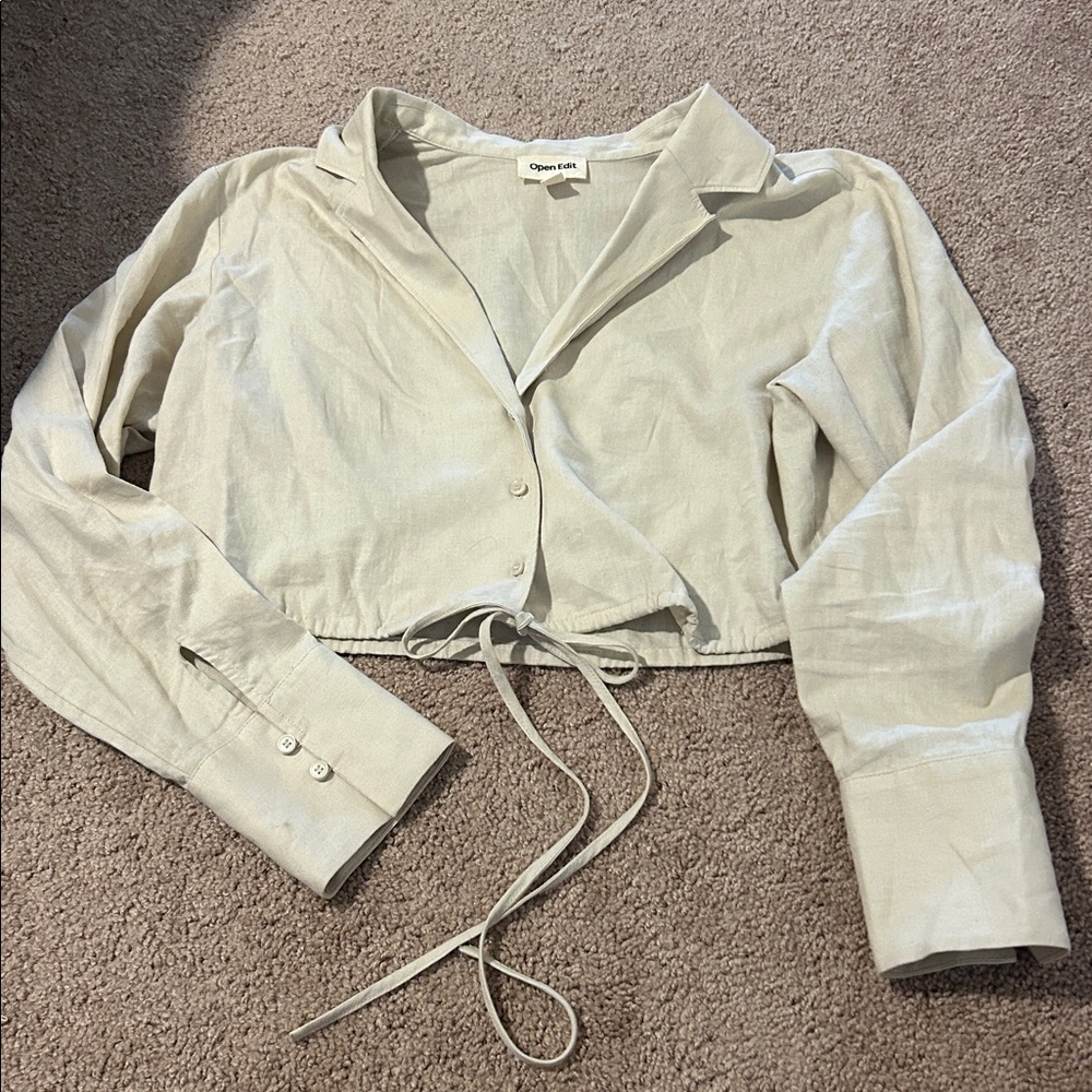 Open Edit Women's Cream Button Down Shirt
